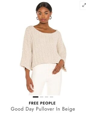 Free People Cream Scoop-Neck Cropped Pullover